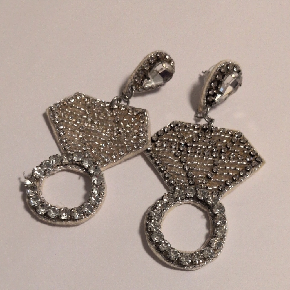 Elegant‎ Silver Beaded Diamond Rings Drop Earrings